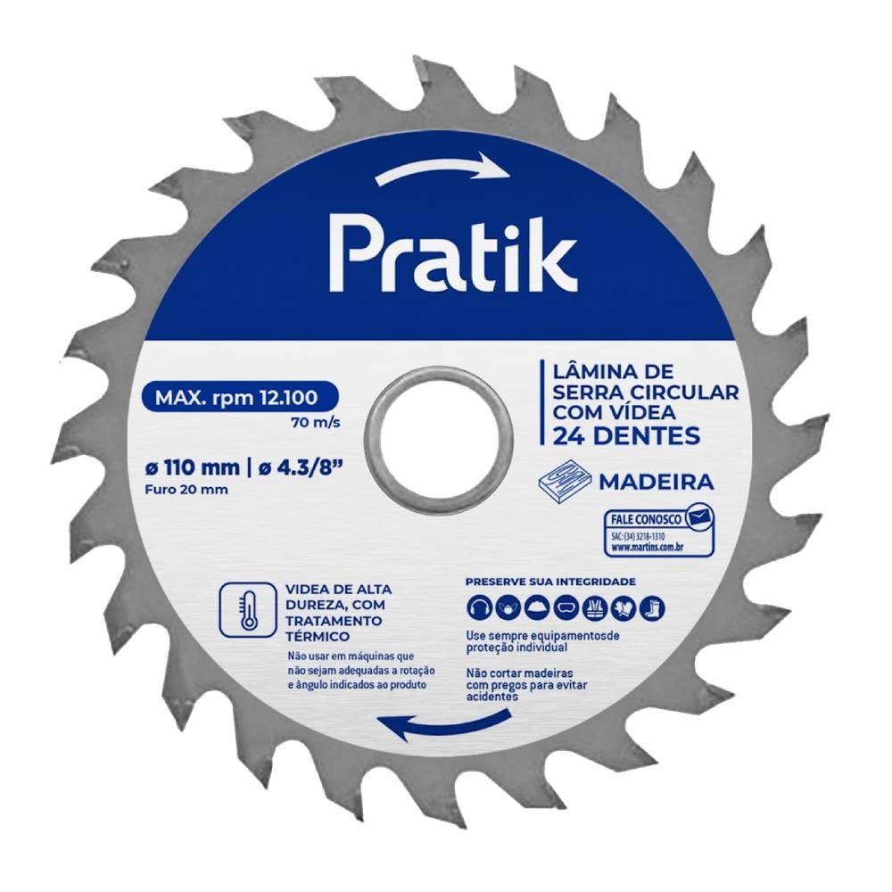 Disco de Serra Circular Pratik com Videa 4.3/8" 24 Dentes