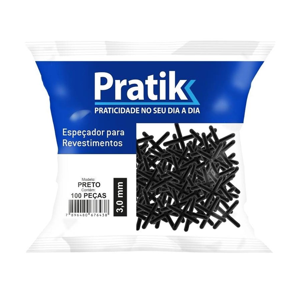 Espaçador Cruzeta Pratik para Dilatação Piso 3mm Preto - Embalagem com 100 Unidades