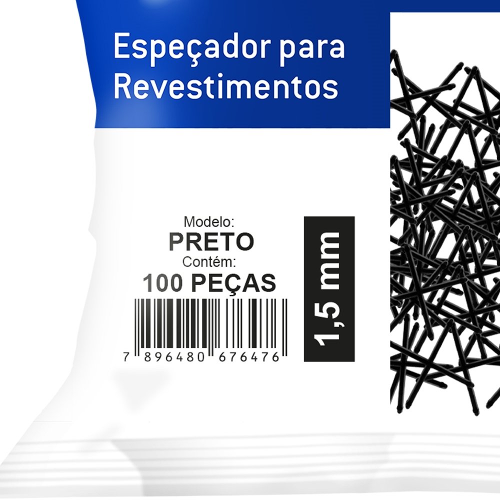 Espaçador Cruzeta Pratik para Dilatação Piso 1,5mm Preto - Embalagem com 100 Unidades