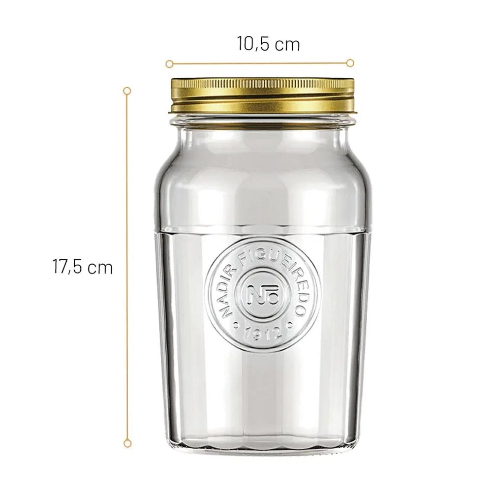 Pote Americano Vintage com Tampa Médio 1L Embalagem com 6 Unidades