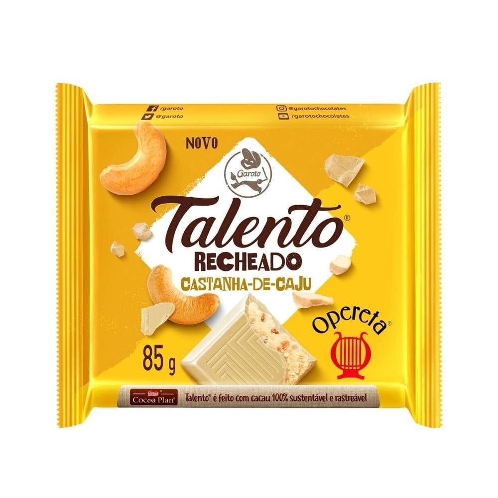Chocolate Talento Opereta Recheado Castanha Caju 85g Embalagem com 12 Unidades