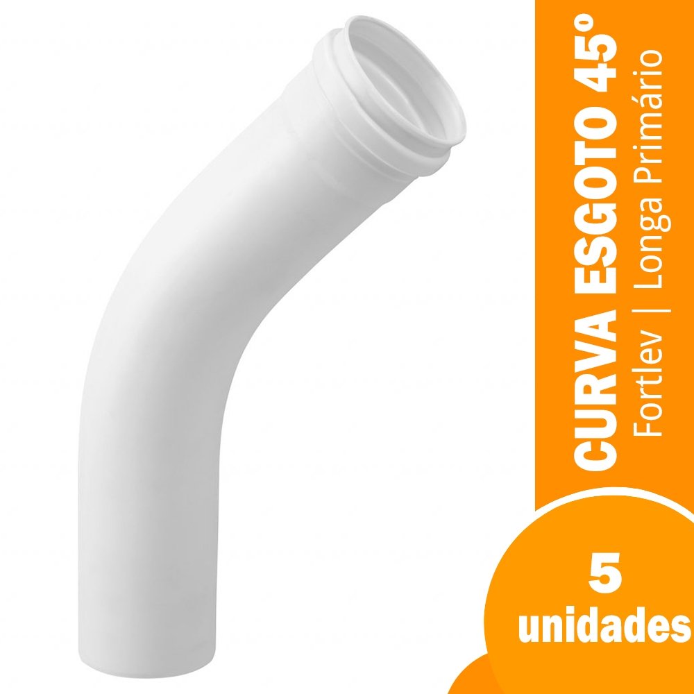 Curva Esgoto Primário 45º Longa Fortleve 50mm - Embalagem com 5 unidades