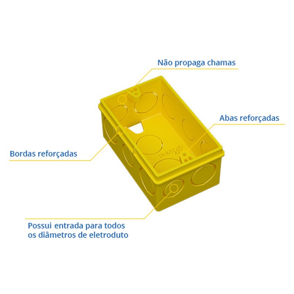 Caixa de Luz Embutir Amarela Forteleve 4x2 -  Embalagem com 20 Unidades