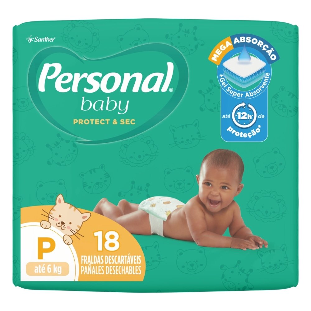 Fralda Descartável Personal Soft & Protect Jumbinho Tamanho P - 12 Pacotes com 18 Fraldas - Total 216 Tiras