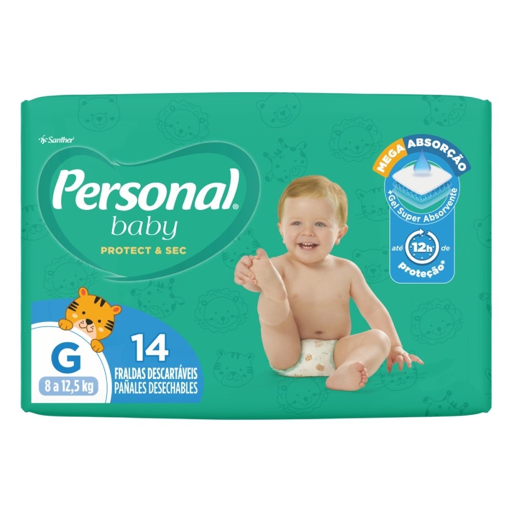 Fralda Descartável Personal Soft & Protect Jumbinho Tamanho G - 12 Pacotes com 14 Fraldas - Total 168 Tiras