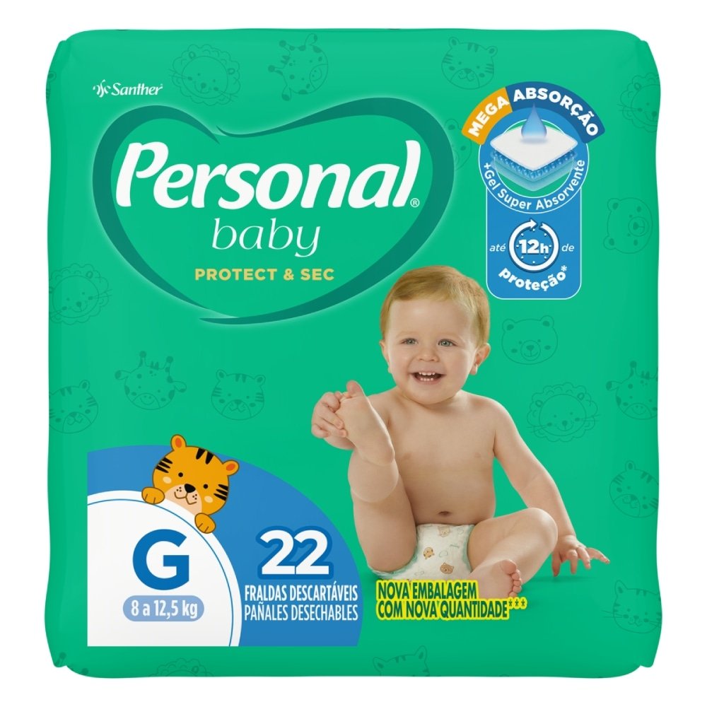 Fralda Descartável Personal Soft & Protect Jumbo Tamanho G - 12 Pacotes com 22 Fraldas - Total 264 Tiras