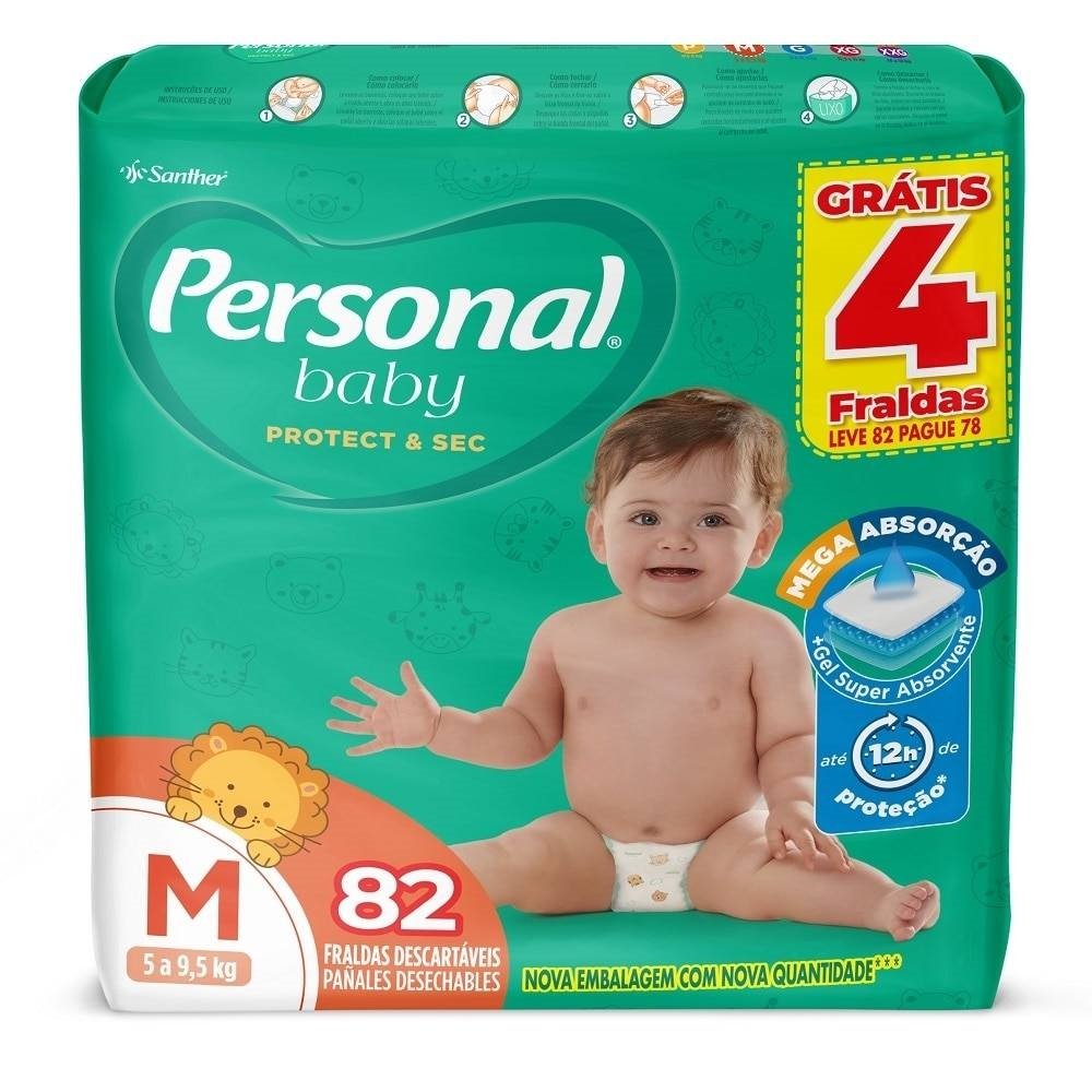 Fralda Descartável Personal Soft & Protect Tamanho M - 4 Pacotes com 82 Fraldas - Total 328 Tiras