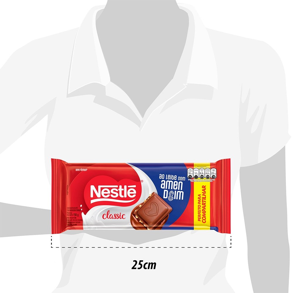 Chocolate Nestlé Classic Amendoim 150g - Embalagem com 22 Unidades