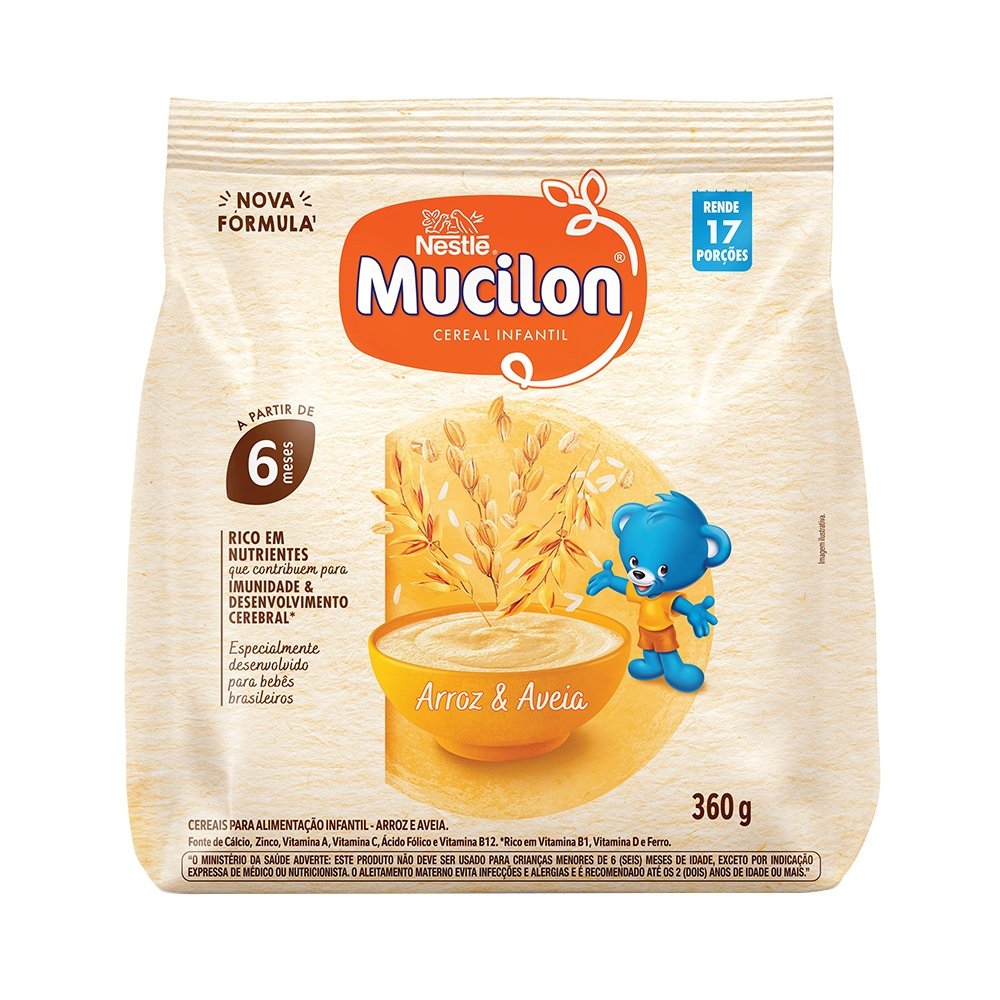 Cereal Infantil Mucilon de Arroz e Aveia 360g Embalagem com 9 Unidades