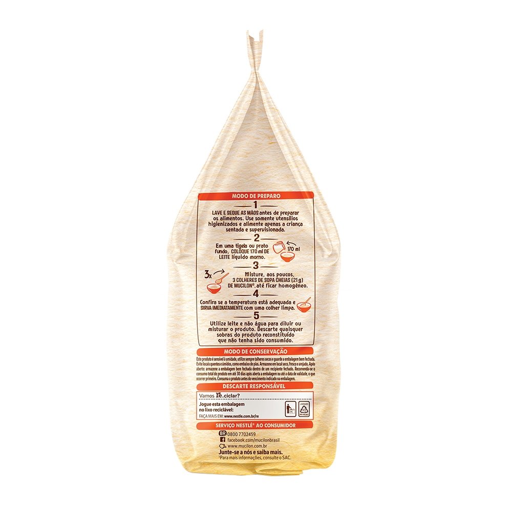 Cereal Infantil Mucilon de Arroz e Aveia 360g Embalagem com 9 Unidades