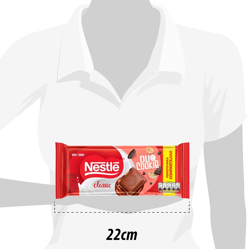 Chocolate Nestlé Classic Duo Cookie 150g - Embalagem com 22 Unidades