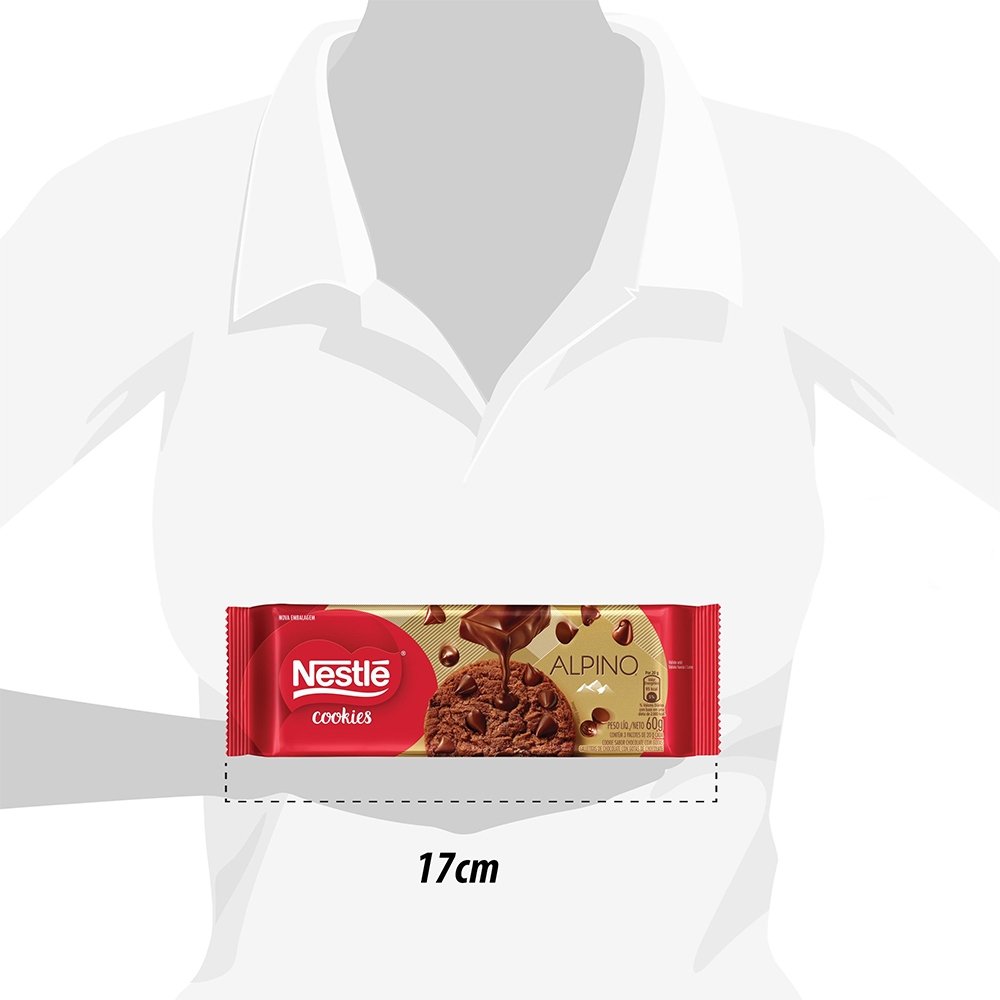 Cookie Alpino Gotas De Chocolate 60g - Embalagem com 52 Unidades