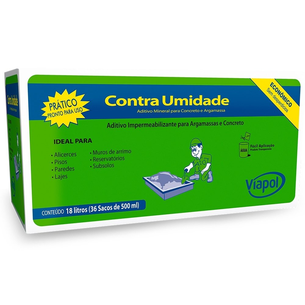 Aditivo Impermeabilizante Viapol Contra Umidade Argamassa 500ml - Embalagem com 36 Sacos