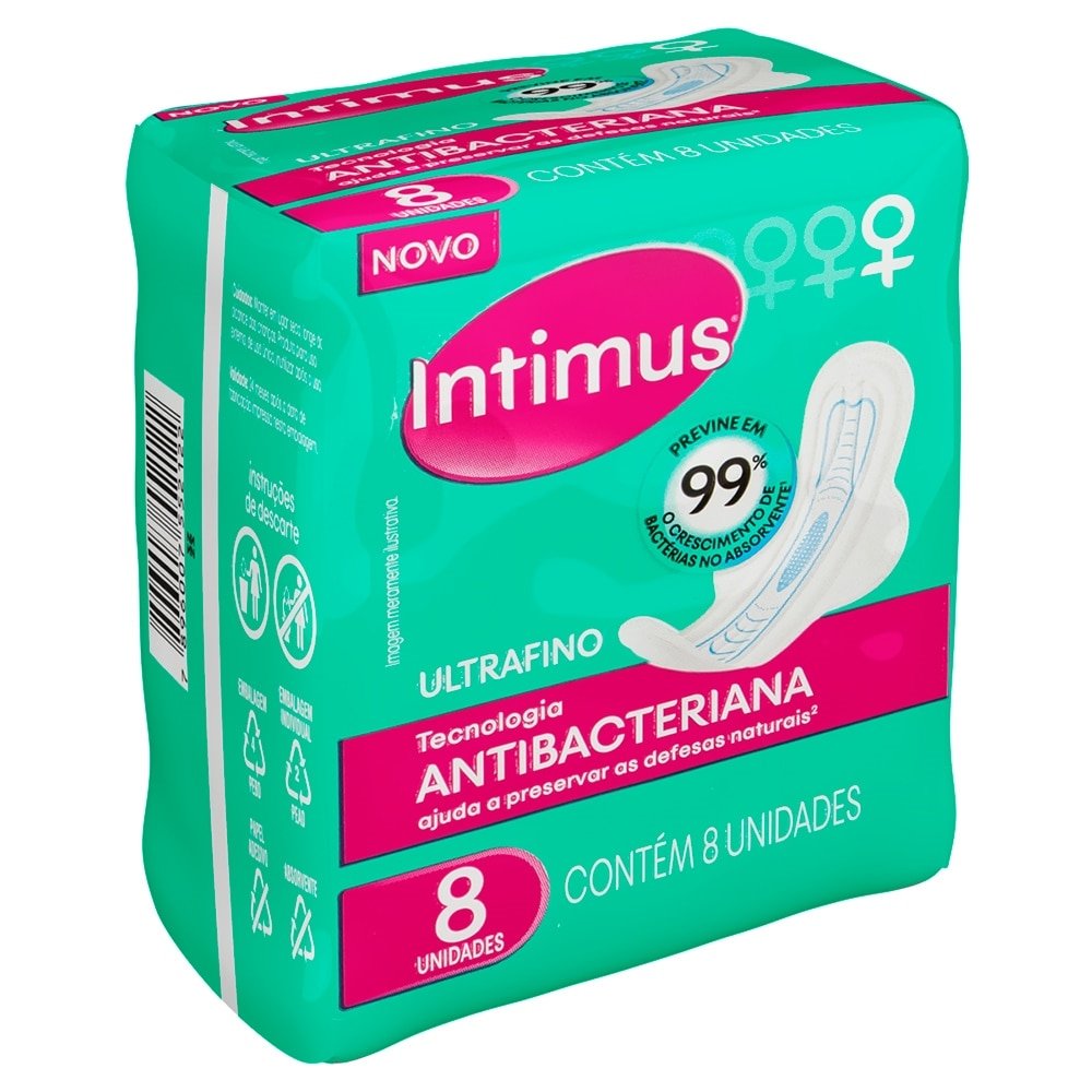 Absorvente Intimus Ultrafino Antibacteriana com Abas - Embalagem com 8 Unidades