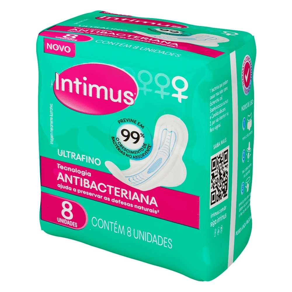 Absorvente Intimus Ultrafino Antibacteriana com Abas - Embalagem com 8 Unidades