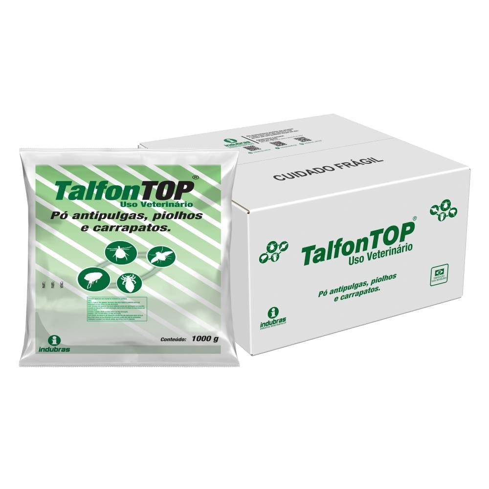 Talfon Top Indubras Inseticida Pó Antipulgas, Carrapatos e Piolhos 1kg - Embalagem com 11 Unidades