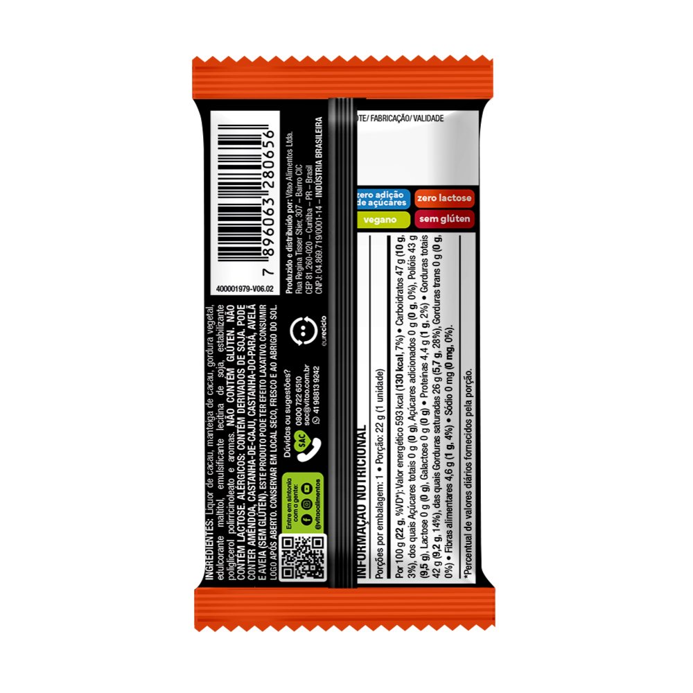 Chocolate Sem Lactose Zero 22g Caixa Com 48 Unidades