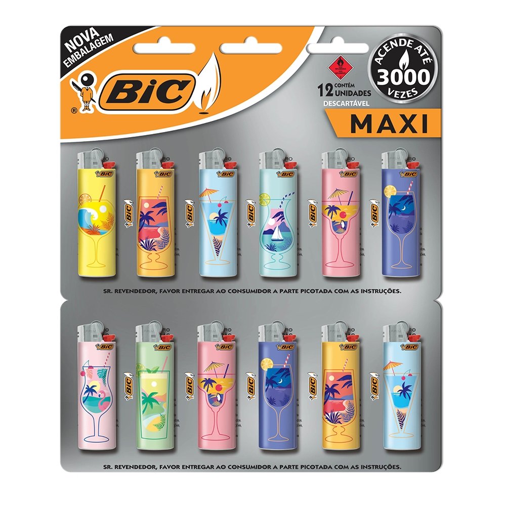 Isqueiro Bic Maxi Decorado Embalagem com 12 Unidades