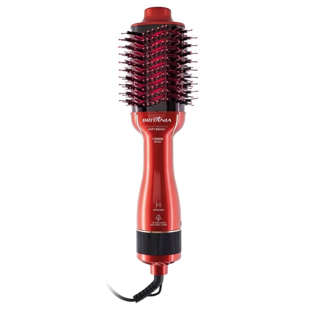 Escova Secadora Britânia BES12V, 3 em 1, 2 Velocidades, 3 Temperaturas, 1300W, Vermelho, Bivolt