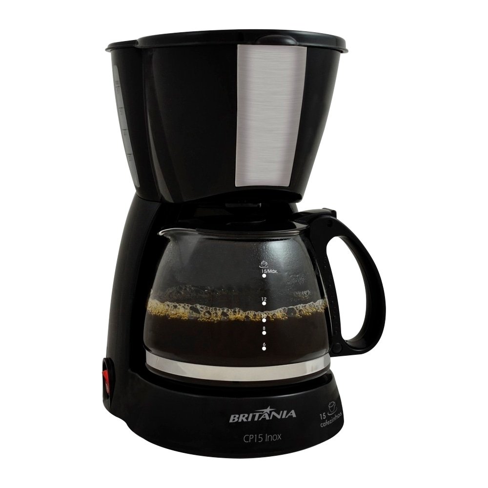 Cafeteira Elétrica Britânia CP15 - 15 Xícaras, Jarra de Vidro, Preta/Inox 220V