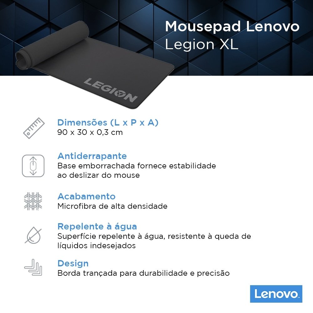 Mousepad Gamer Lenovo Legion, Extra-Grande, Preto