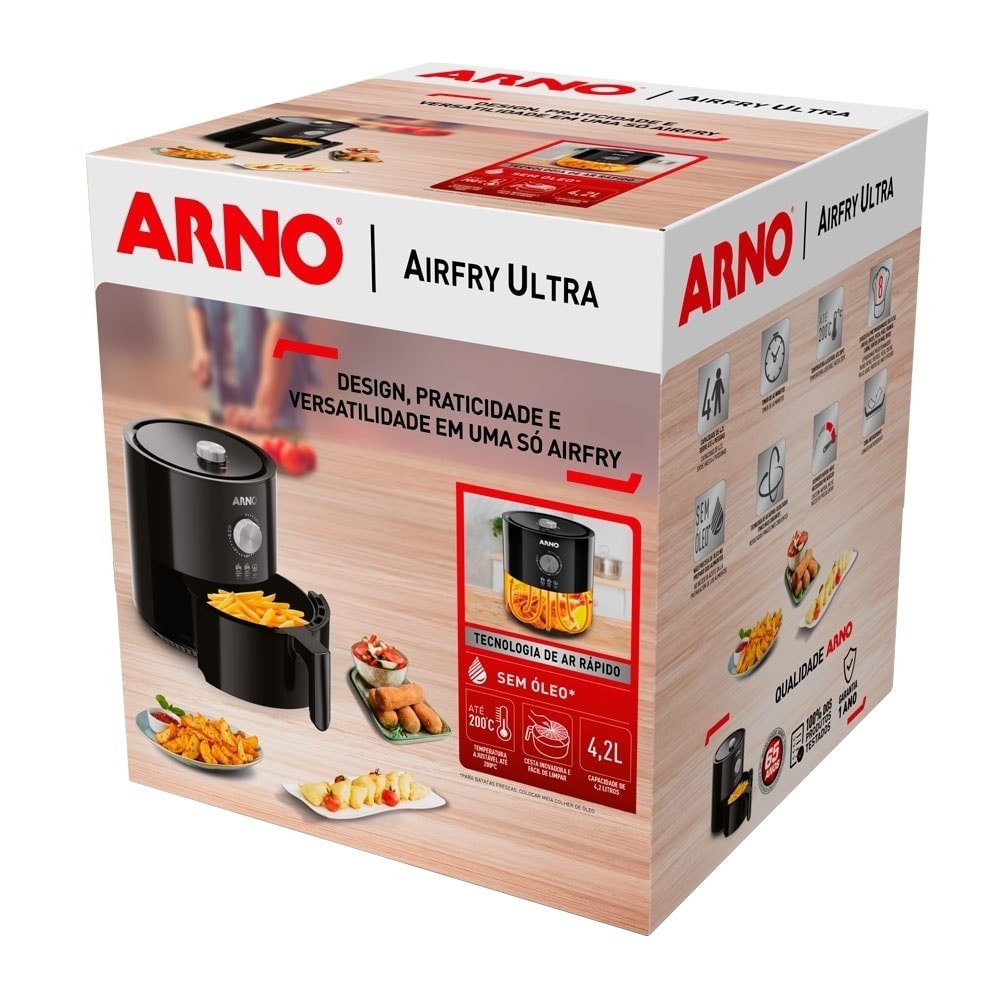 Fritadeira Air Fryer Arno Ultra UFRP - 4,2 Litros, 1620W, Preto, 220V