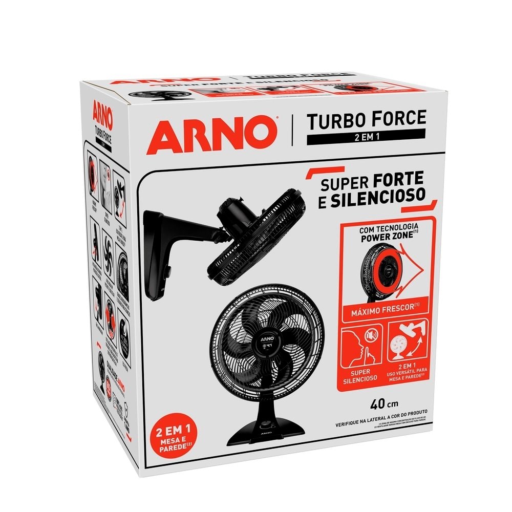 Ventilador de Mesa e Parede Arno VF42 Turbo Force, 40cm 2 em 1, 6 Pás, Preto, 220V