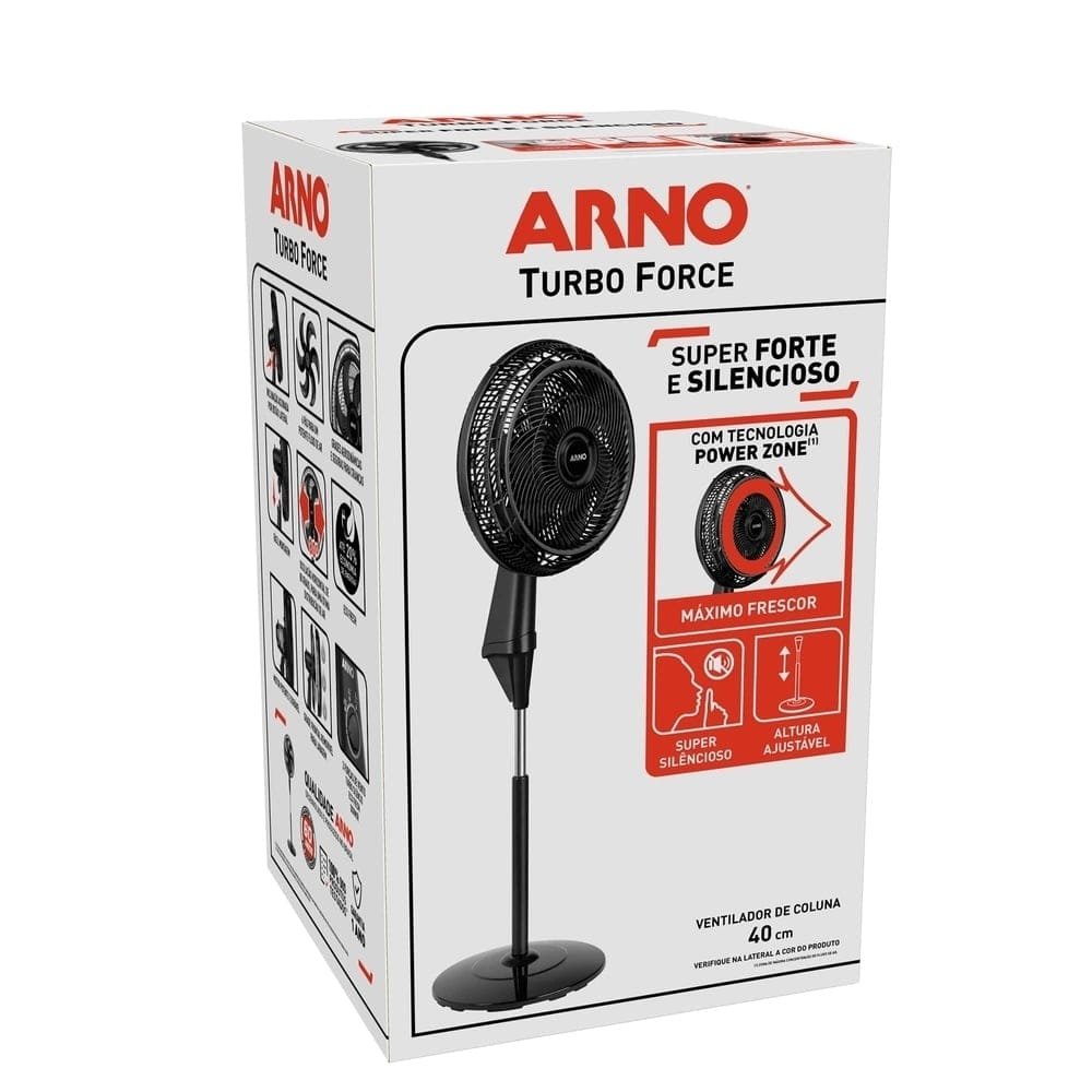 Ventilador de Coluna Arno VFC4 Turbo Force, 40cm, 6 Pás, Preto, 110V