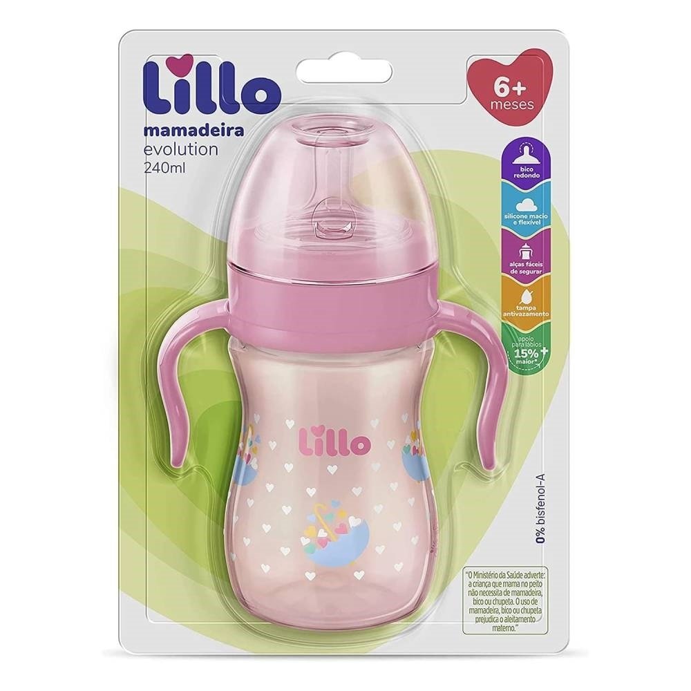 Mamadeira Lillo Super Evolution Primeiros Passos com Alça Silicone Menina 240ml
