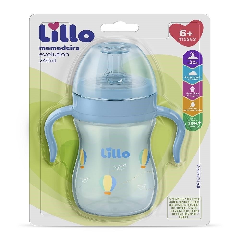 Mamadeira Lillo Super Evolution Primeiros Passos com Alca Silicone Menino 240ml