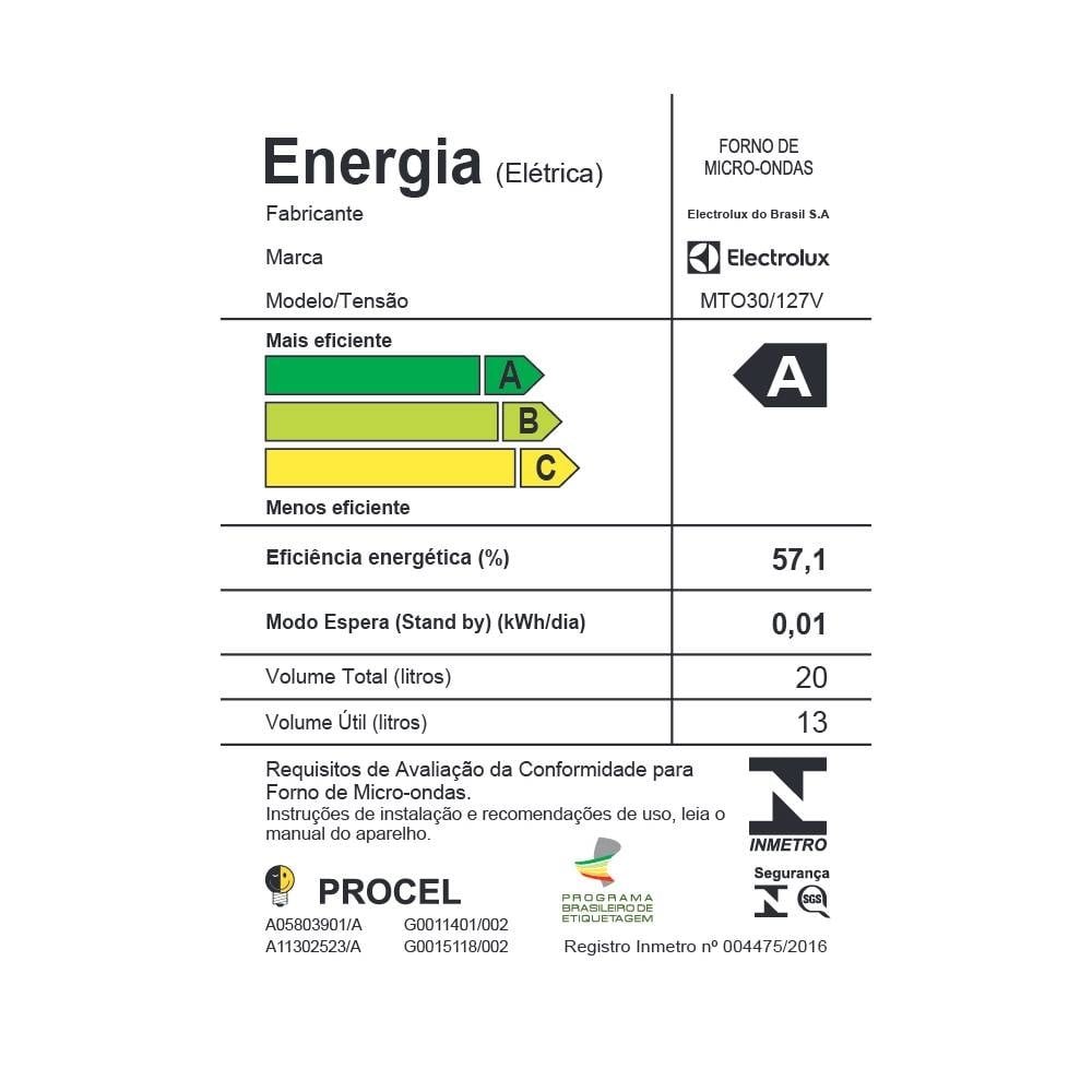 Micro-Ondas Electrolux 20 Litros MTO30, Branco, 110V