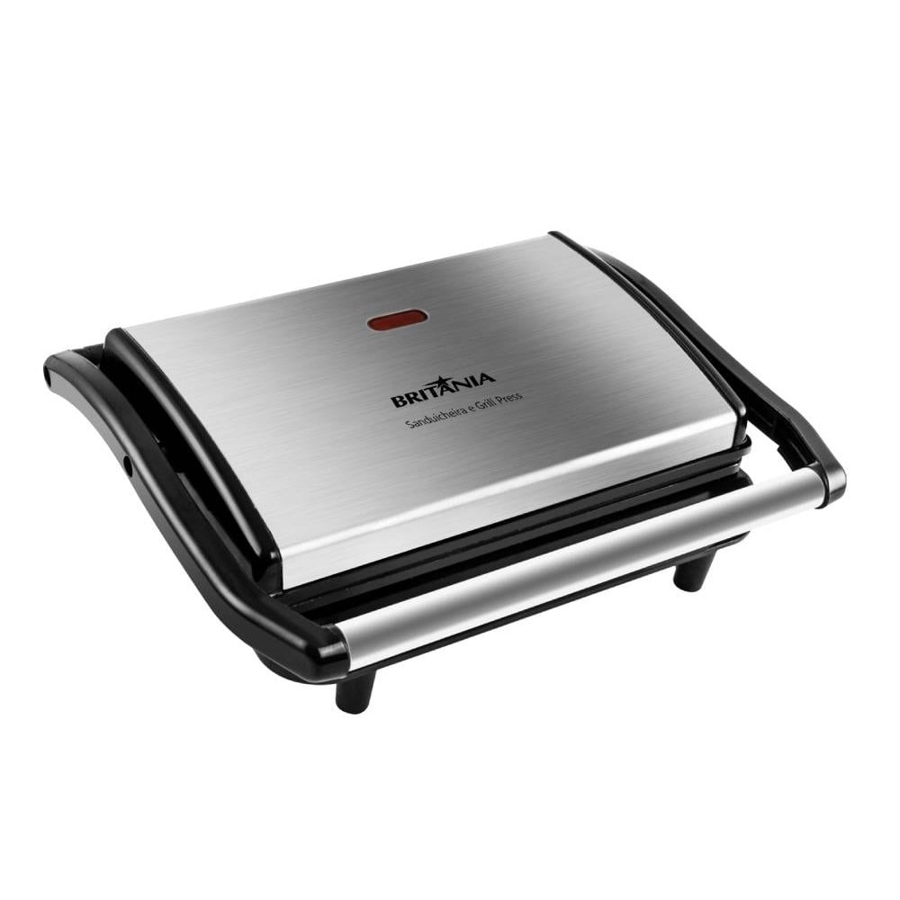 Sanduicheira Grill Britânia Press BGR27I - Chapas com revestimento antiaderente, 850W, Inox 110V