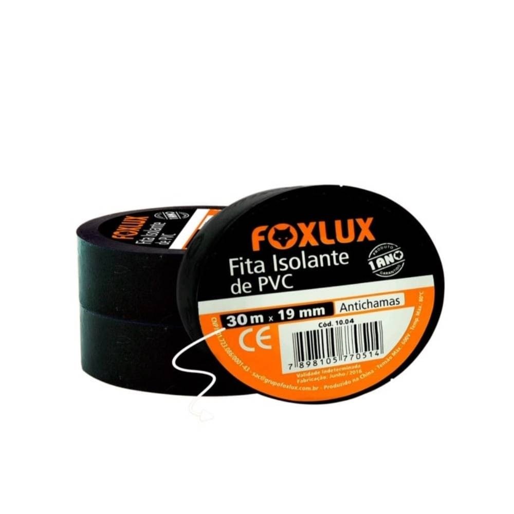 Fita Isolante Foxlux 19mmx30m Preto - Embalagem com 10 Unidades
