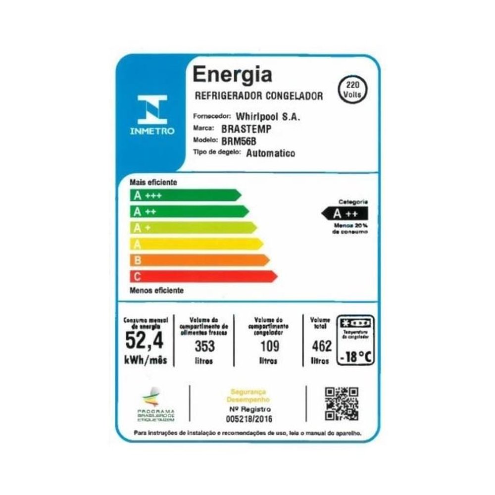 Geladeira/Refrigerador Brastemp 462 Litros BRM56BBANA, Frost Free, 2 Portas, Branco, 220V