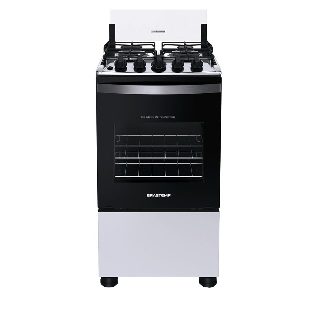 Fogão Brastemp 4 Bocas BFO4NBB - Prateleiras Internas Ajustáveis, Acendimento Automático, Branco, Bivolt
