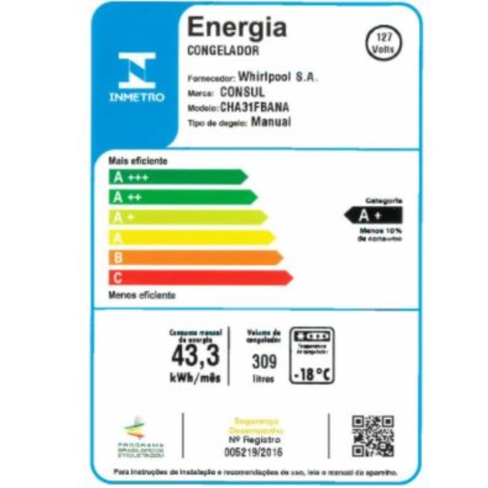 Freezer Horizontal Consul 309 Litros CHA31FB - Grade Divisória Removível, Branco, 110V