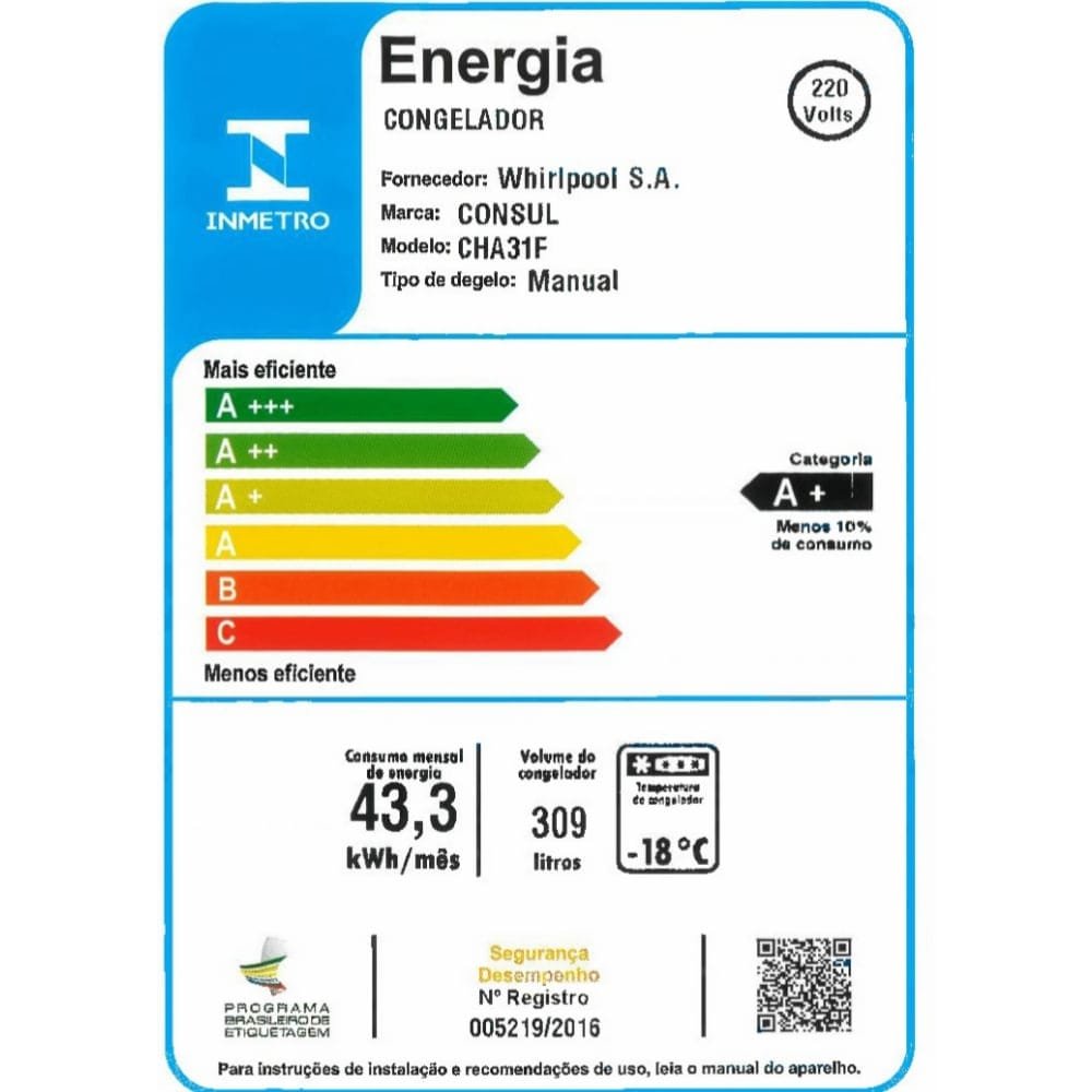 Freezer Horizontal Consul 309 Litros CHA31FB - Grade Divisória Removível, Branco, 220V