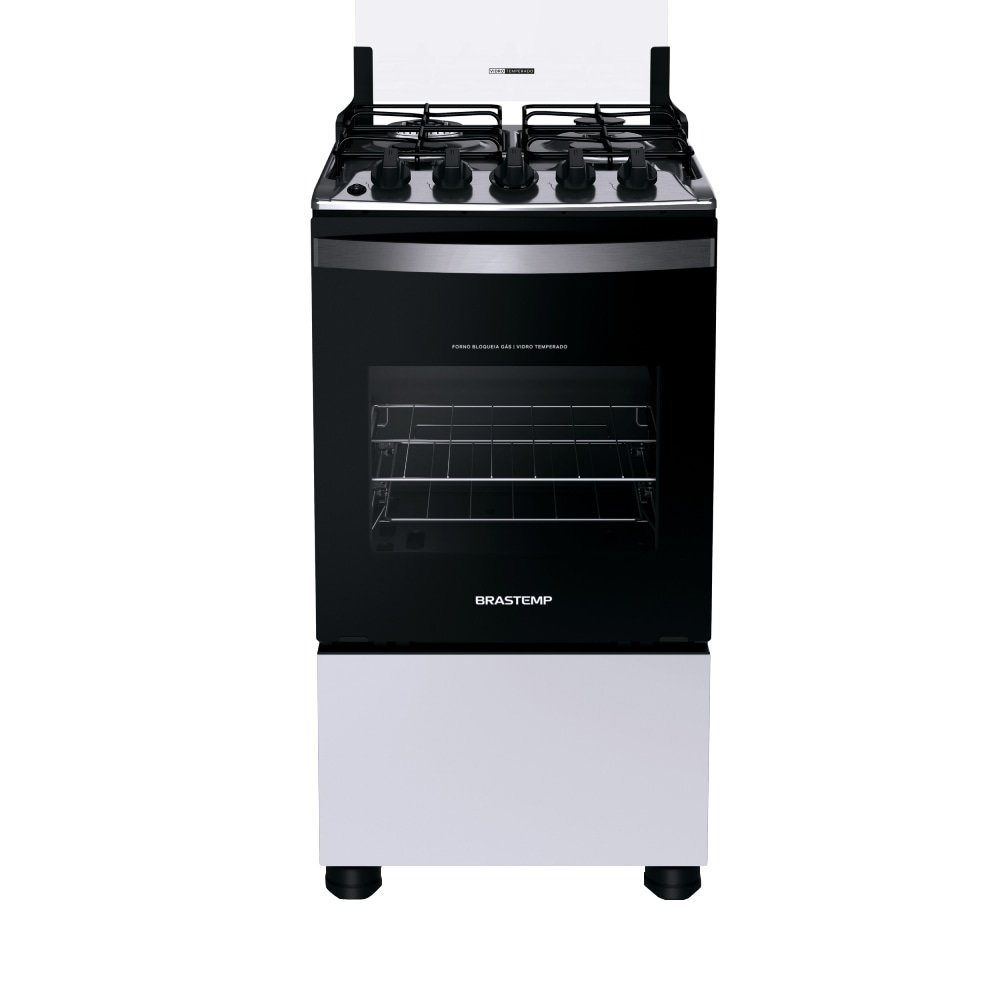 Fogão Brastemp 4 Bocas BFO4EBB - Dupla Chama, Grades Individuais, Acendimento Automático, Branco, Bivolt