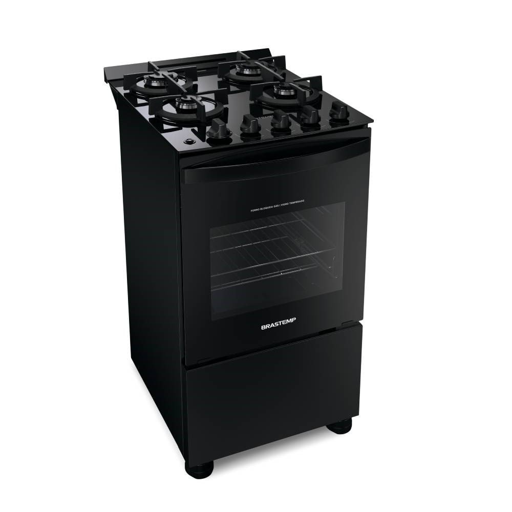 Fogão de Piso Brastemp BFO4VAEUNA, Acendimento Automático, Mesa de Vidro, Preto, Bivolt