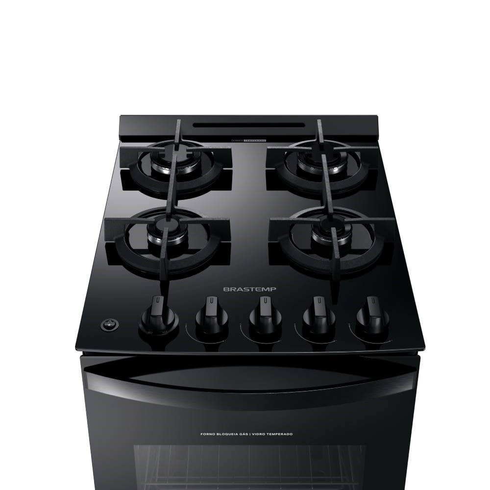 Fogão de Piso Brastemp BFO4VAEUNA, Acendimento Automático, Mesa de Vidro, Preto, Bivolt
