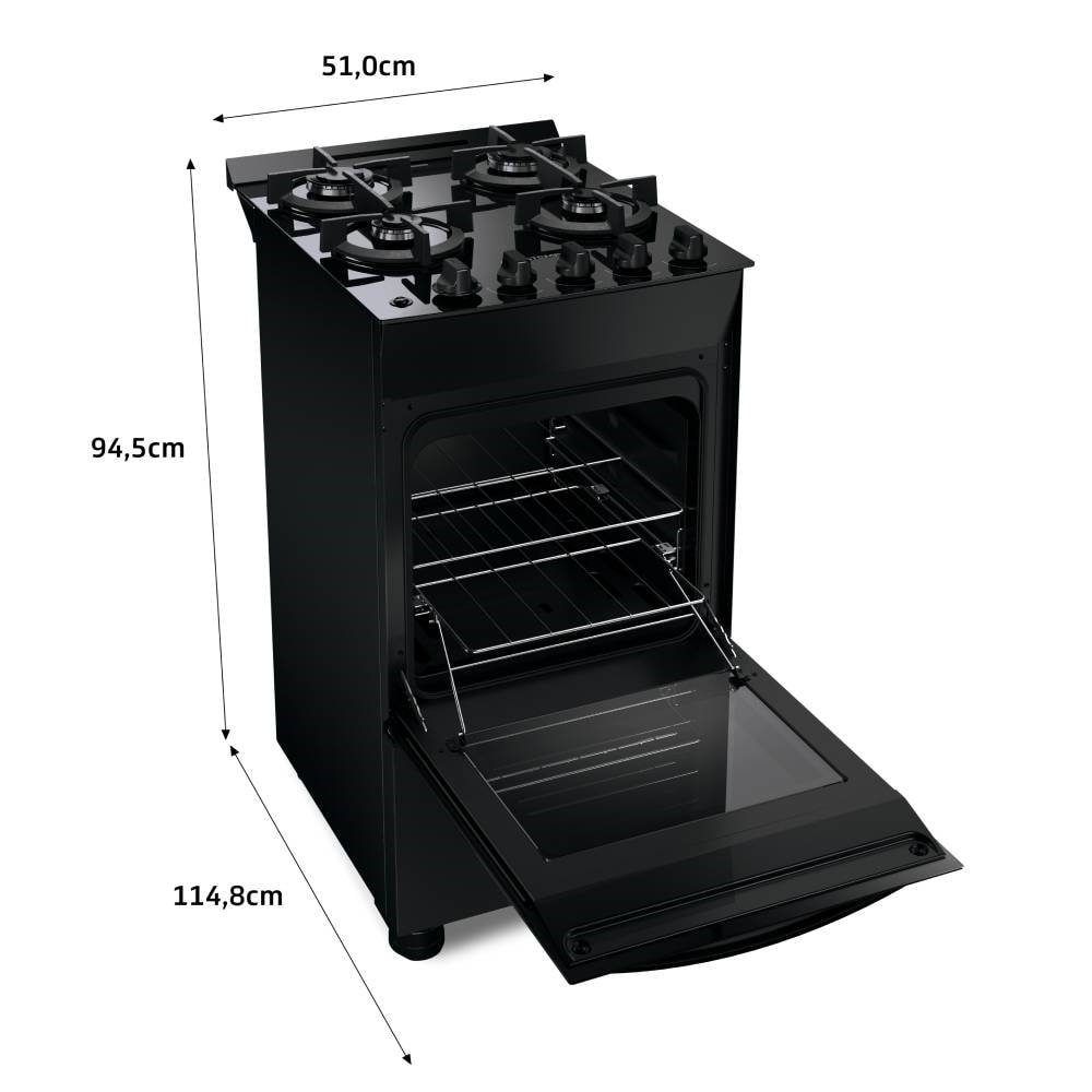 Fogão de Piso Brastemp BFO4VAEUNA, Acendimento Automático, Mesa de Vidro, Preto, Bivolt
