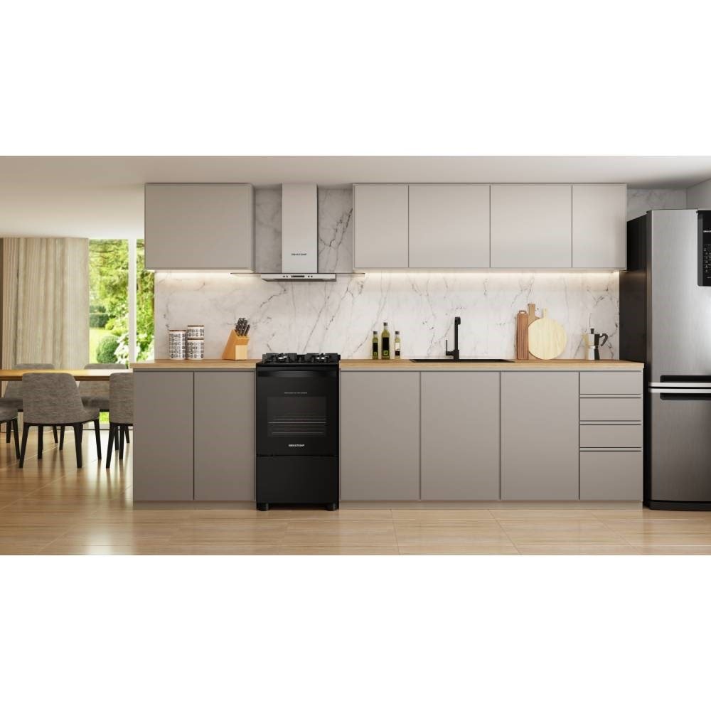 Fogão de Piso Brastemp BFO4VAEUNA, Acendimento Automático, Mesa de Vidro, Preto, Bivolt