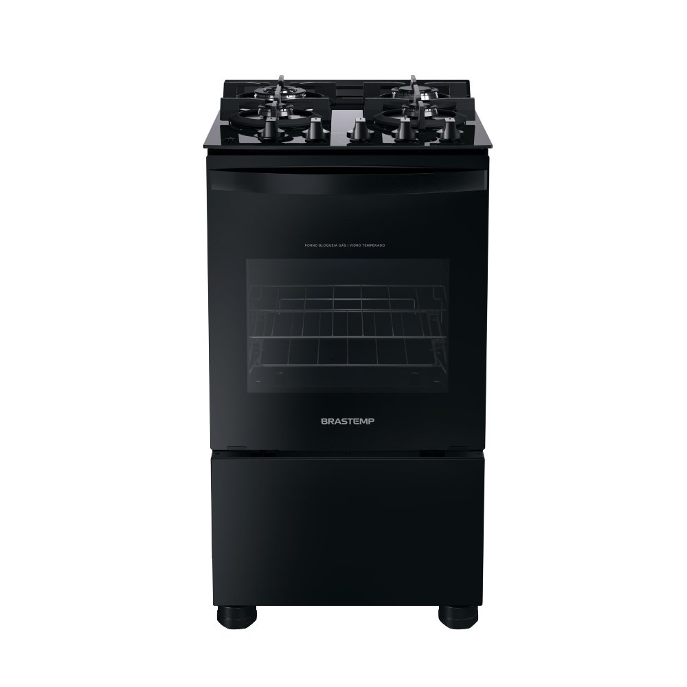 Fogão de Piso Brastemp BFO4XAEUNA - Acendimento Automático, Mesa de Vidro, Preto, Bivolt