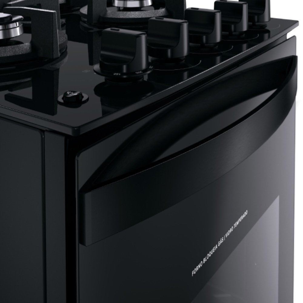 Fogão de Piso Brastemp BFO4XAEUNA - Acendimento Automático, Mesa de Vidro, Preto, Bivolt