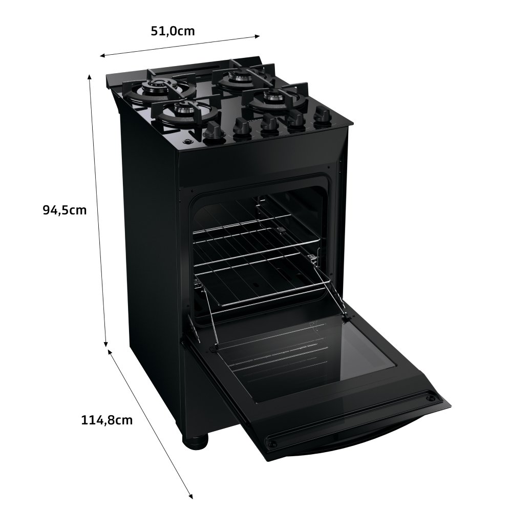Fogão de Piso Brastemp BFO4XAEUNA - Acendimento Automático, Mesa de Vidro, Preto, Bivolt