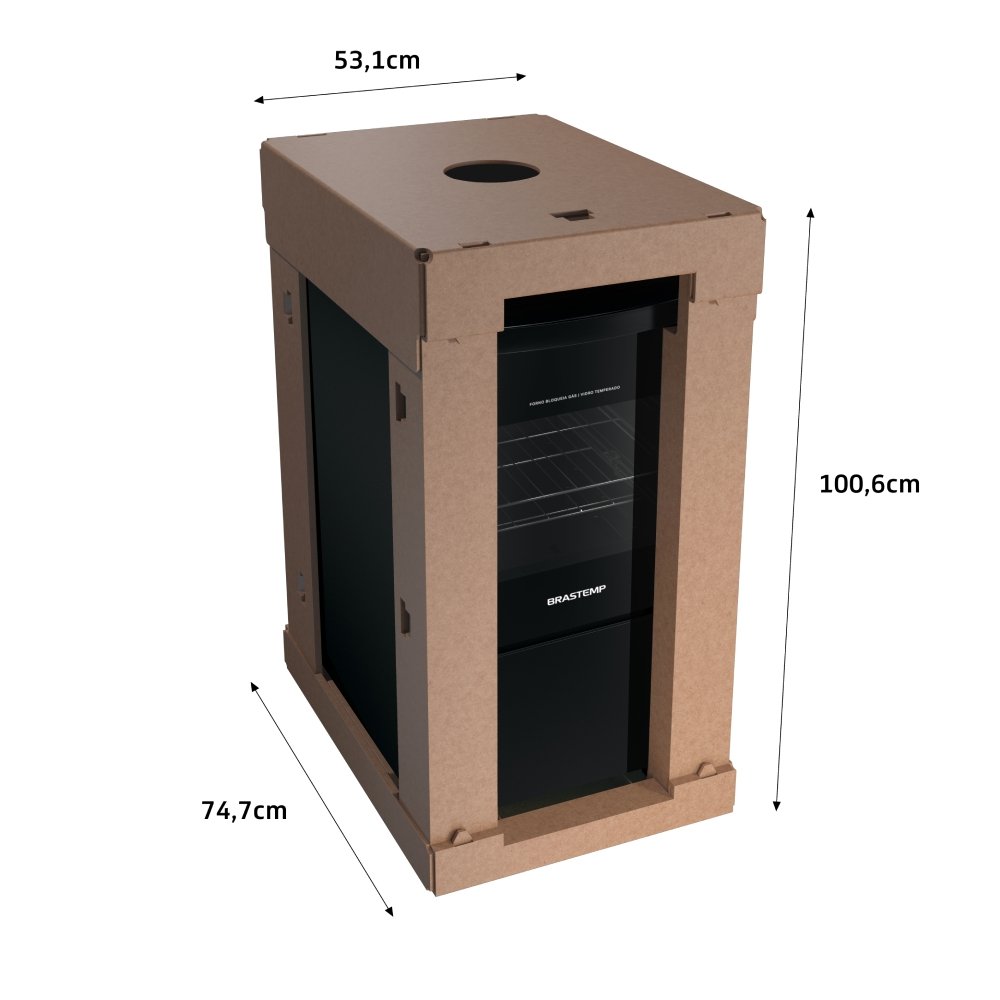 Fogão de Piso Brastemp BFO4XAEUNA - Acendimento Automático, Mesa de Vidro, Preto, Bivolt