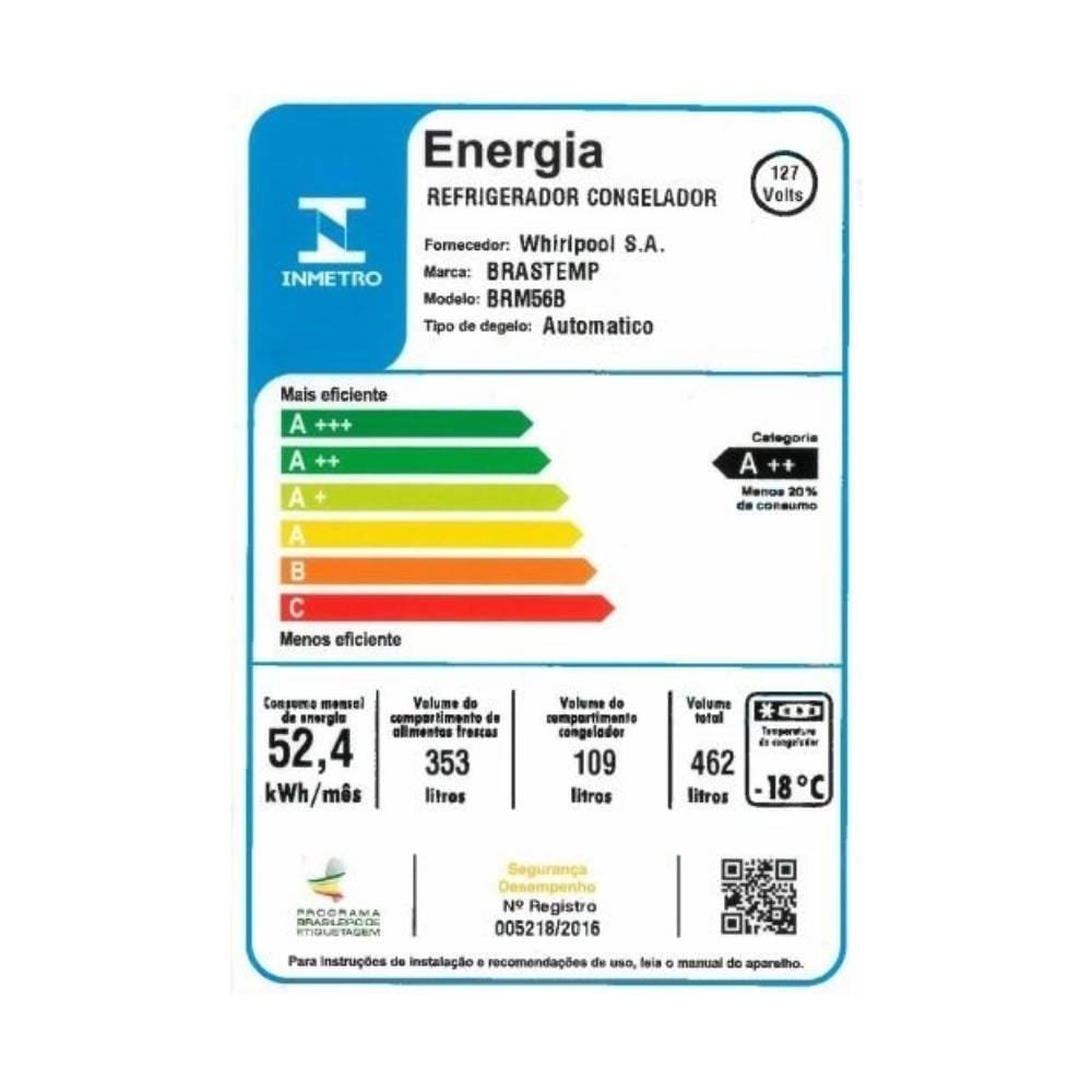 Geladeira/Refrigerador Brastemp 462 Litros BRM56BKANA | Frost Free, 2 Portas, Inox, 110V