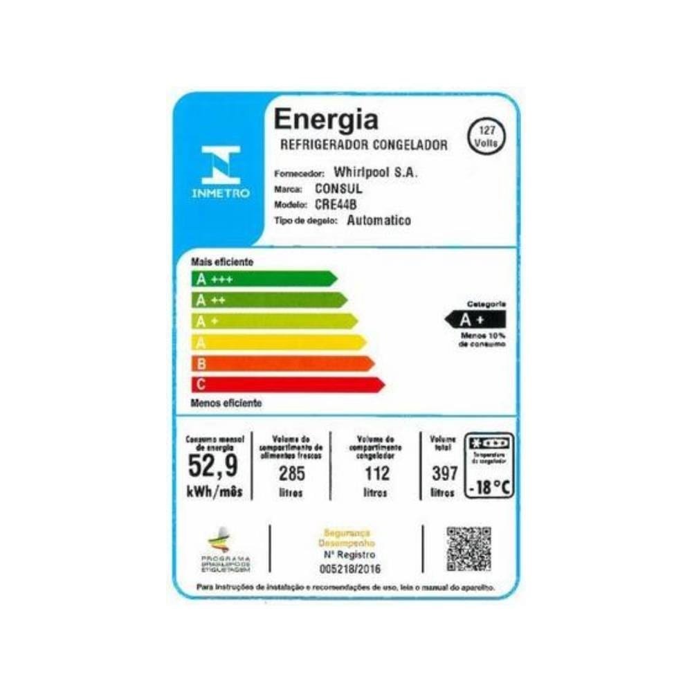 Geladeira/Refrigerador Consul 397 Litros CRE44BBANA, Frost Free, 2 Portas, Branco, 110V