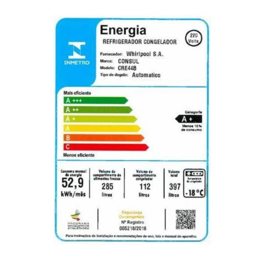 Geladeira/Refrigerador Consul 397 Litros CRE44BBANA, Frost Free, 2 Portas, Inox, 220V