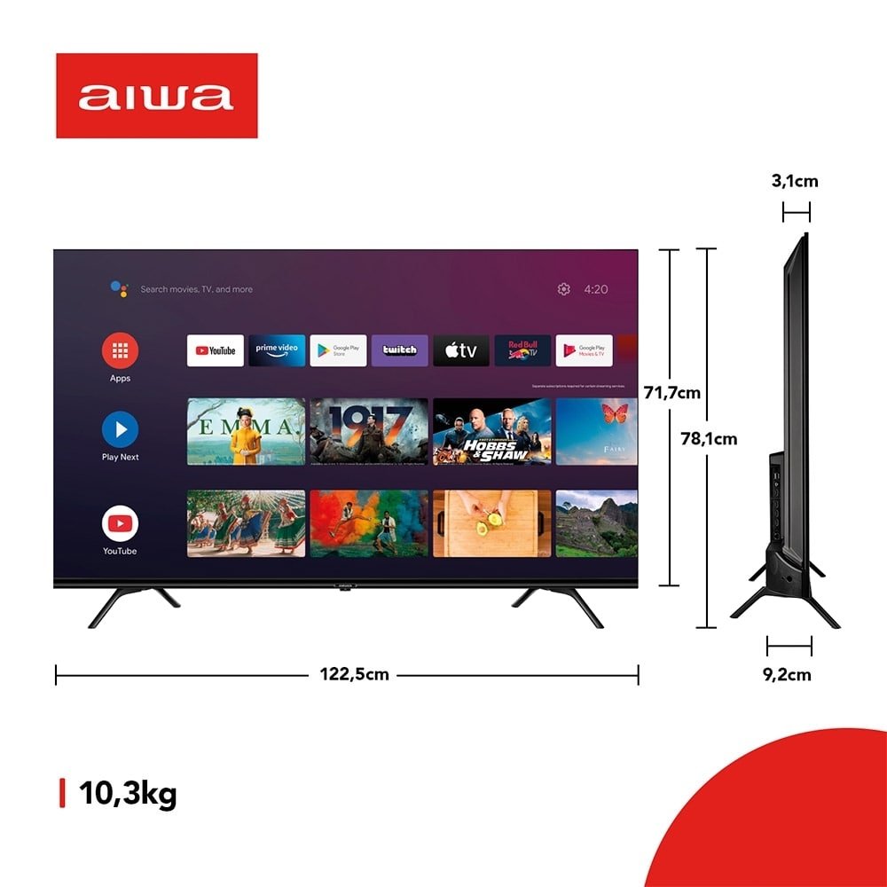 Smart TV DLED 55" Aiwa AWS-55, 4K, Wi-Fi, 4 HDMI, 2 USB, Controle por Voz, 60Hz